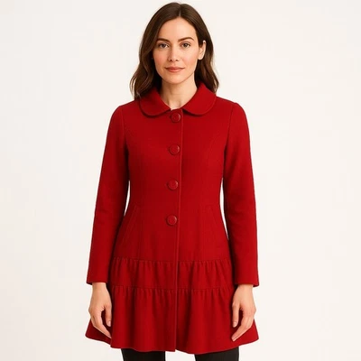 Elevenses by Anthropologie Red Corduroy Ruffle Tiered Coat Jacket Sz 4 Coquette - Image 1 of 4