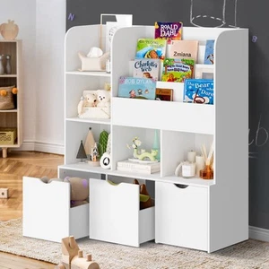 Oikiture Kids Bookcase Toy Organiser Cabinet Bookshelf With Chest Storage - Picture 1 of 8