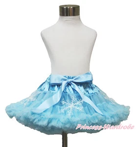 Princess Elsa Light Blue White Snowflakes Girl Full Pettiskirt Dance Tutu 1-8Y - Picture 1 of 1