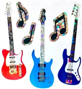 GUITAR with MUSIC NOTES, GUITARS Glittery Sandylion Stickers **VINTAGE** - Picture 1 of 1