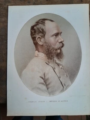 Stampa antica originale litografia Francesco Giuseppe Austria cm.27xcm.20,5 '800 - Immagine 1 di 2