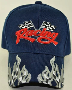 ¡NUEVO! BANDERA DE CARRERAS COCHE MOTO DEPORTE LLAMA BOLA GORRA SOMBRERO AZUL MARINO - Imagen 1 de 3