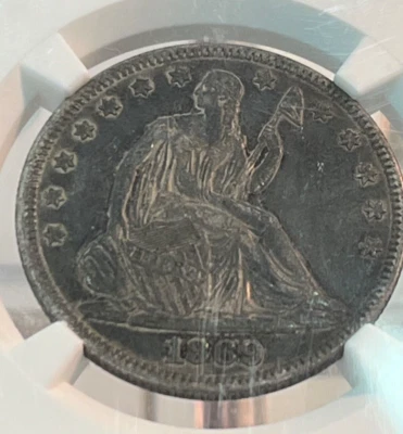 1869 with motto , Seated Liberty Half dollar,  XF45 - Image 1 of 4