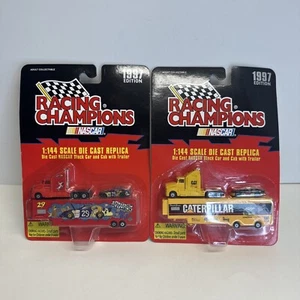 2 Vintage 1997 Racing Champions Nascar Stock Car & Cab w/ Trailer, 1/144 NIB! - Picture 1 of 6