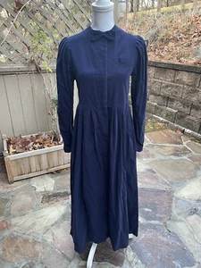 Vintage Laura Ashley Blue Corduroy Needlecord Maxi Midi Dress Long Sleeve Bow 8 - Picture 1 of 10