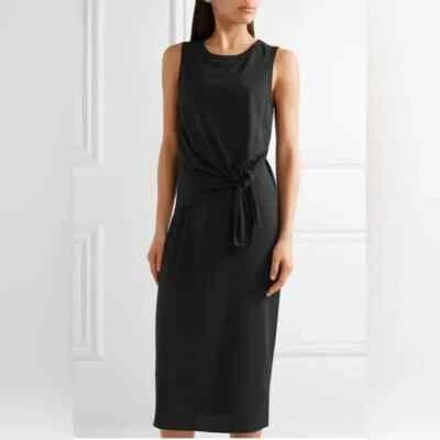 Nuevo con etiquetas Vestido sin mangas Theory Negro Dorotea Ranmire Tejido Algodón Drapeado Corbata Midi S $225 Foto 1 de 4