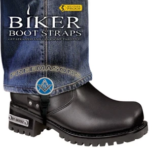 6" Freemasons Biker Boot Straps - Foto 1 di 4