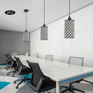 2 Heads Ceiling Light Black Crystal Ceiling Lamp Round Crystal Pendant Lights - Picture 1 of 12
