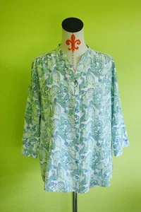 WOOLRICH Sz XL Women's Floral Button Down Tunic Top 3/4 Sleeves Blouse EUC - Picture 1 of 10
