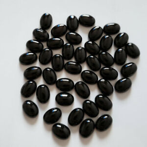 Vente en gros 50 pièces/lot perles ovales cabochon pierre d'obsidienne naturelle pour bague