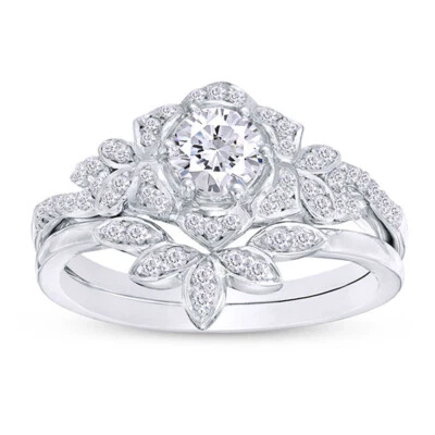 Simulated White Sapphire Floral Bridal Set in Sterling Silver 925 For Women's - Image 1 of 4