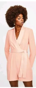 Karen Millen Size 6 Blush Pink Satin Crepe Tuxedo Playsuit - Picture 1 of 7