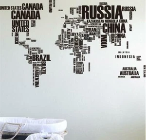 Wall Sticker World Map Letters Home Decor Living Room Office Children's room new - Picture 1 of 4