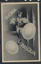 Cartolina Buona Pasqua Bambina Uovo Fiori ZB199