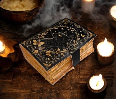 400 Page Large Grimoire leather journal, Print Little Witch, Blank spell book of - Image 1 of 4