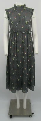 Ted Baker Grey Floral Print Smocked Sleeveless Maxi Dress W/ Ruffles Sz 2 - Image 1 of 4