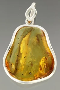 Colgante de plata ámbar báltico genuino araña y mosca inclusión fósil 14,6 g 91001-12 - Imagen 1 de 5