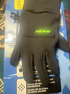 HEAD Kids Touchscreen Gloves BLACK/GREEN Small S/P/CH 4-6 Unisex Silicone Palm - Picture 1 of 2