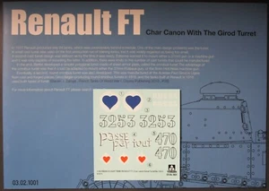 Takom 1/16 Scale Renault FT - Decals from Kit No. 1001 - Picture 1 of 1