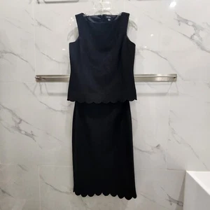 EMANUEL UNGARO 2 Piece Black Scallop Sparkle Top & Skirt Set Size 8/42 - Picture 1 of 8