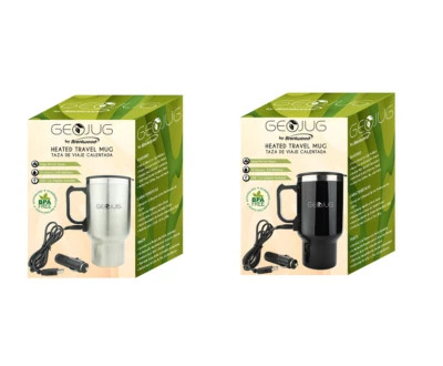 Brentwood CMB-16 Black/Silver 12V Car Heated Coffee Travel Mug St Steel 16oz Cup