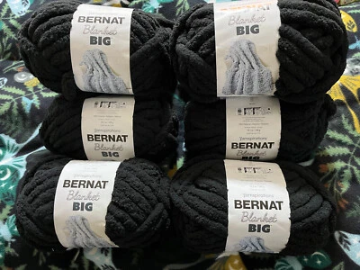 Bernat Blanket Big Yarn Black, 32 Yards ea. 100% polyester, JUMBO Size, 8 Skeins - Image 1 of 4
