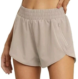 Women's Khaki Running Shorts With Liner And Zippered Pockets Size Large NWTS - Picture 1 of 5