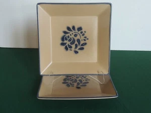 2 PFALTZGRAFF Folk Art 8 1/2" Square Buffet Plate Tan & Blue Stoneware Tray - Picture 1 of 7