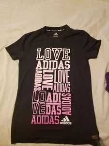adidas girls M Black t shirt love Adidas  - Picture 1 of 2