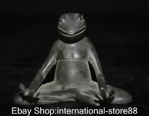 4" Rare Old Tibetan Bronze Buddhism Frog sit in meditation Lucky Sculpture - Picture 1 of 9