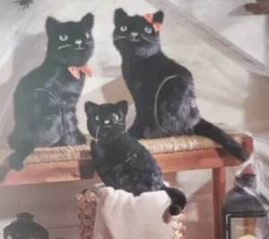 3 ct Cynthia Rowley Halloween Black Cat Family Throw Pillows Decor Furry - Picture 1 of 10