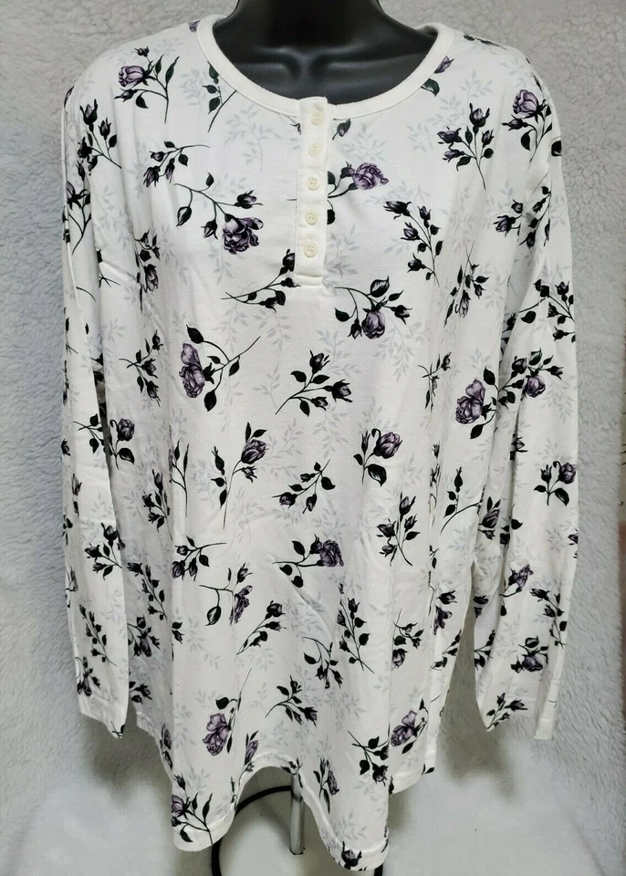Camisa Top Blusa LA Blues Mujer Talla 18W/20W 18/20 Púrpura Verde Blanco Floral Foto 1 de 4