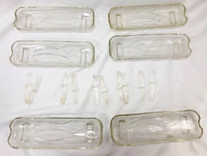 6 Vintage Maiskolben Halter klar gepresstes schweres Glas und 5 Sets Halter  - Bild 1 von 9