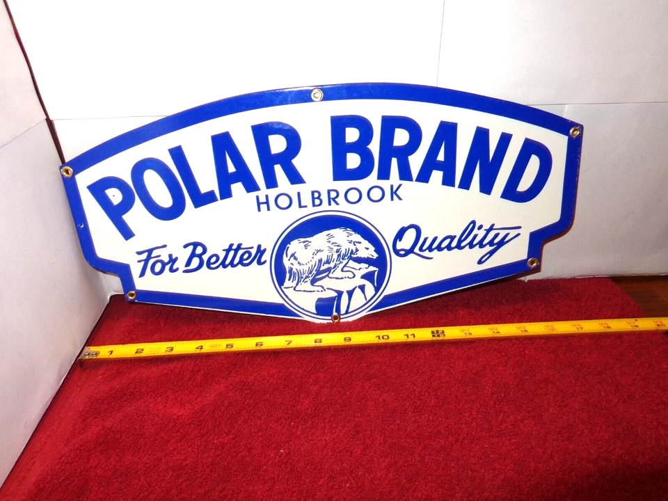DE COLECCIÓN MARCA POLAR HOLBROOK HELADO + OSO 17" PORCELANA METAL LECHERO GAS LECHERO LETRERO Foto 1 de 4