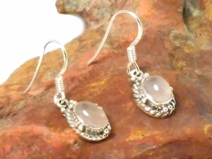 Pendientes ovalados de cuarzo rosa plata esterlina 925 - en caja de regalo - Imagen 1 de 4