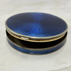 Antique French Sterling Silver 925 Blue Guilloché Enamel Compact Case - Picture 1 of 15