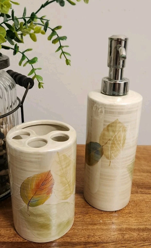 Soporte de cepillo de dientes de cerámica para baño BACOVA GUILD, dispensador de loción hojas de pavo real Foto 1 de 4