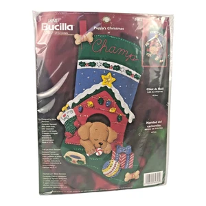VTG Bucilla Puppy's Christmas 18in Felt Stocking Kit #84853 | New Sealed 2002 - Picture 1 of 4