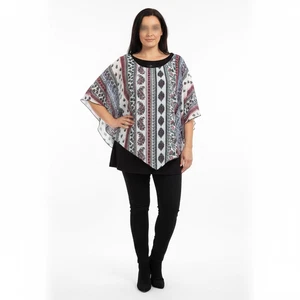 Blusa AGB Mujer Talla 1X Multicolor Poncho en Capas Floral Paisley Fluido - Imagen 1 de 5