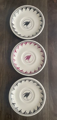3 Pipestone Ancient Mimbreno Indian Santa Fe Railroad Saucers Small Plate Crow - Image 1 of 4
