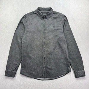 ALLSAINTS Shirt Mens S Grey Ramey LS Long Sleeve Button Thick Cotton Ramskull - Picture 1 of 9