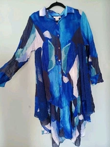 Feratelli Damen Bluse blau Multi Button Down High Low Gr. M - Bild 1 von 10