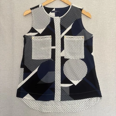 Next Women’s Sleeveless Sheer Tank Top AU10 US6 Navy White Corporate Business - image 1 of 4