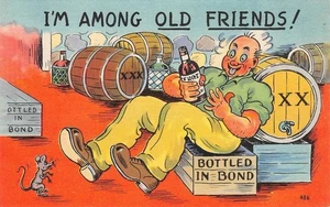 "Among Old Friends" Drinking Comic Alcohol Whiskey 1940s Vintage Postcard - Picture 1 of 2