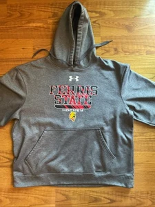 Under Armour Ferris State Bulldogs Hockey Gray Adult Size L Hooded Sweatshirt - Picture 1 of 7