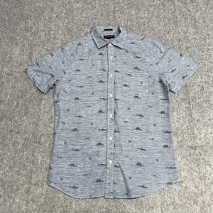 Banana Republic Shirt Mens Large Slim Fit Linen Cotton Blend Shirt Fish Print - Picture 1 of 9