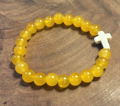 NWT Handcrafted Marigold Beaded Howlite Cross Bracelet - Image 1 of 3