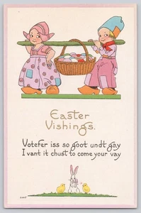Easter Postcard Dutch Children Basket of Eggs Comic Dialect - Picture 1 of 3