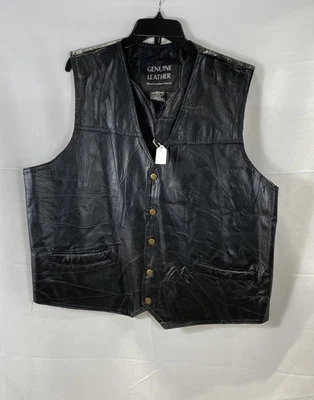 Navarre Men Black Leather Vest Size 2X - Image 1 of 4