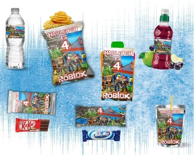 HANDMADE Roblox Gaming Birthday Party Pack Personalised Crisp Bags & Drink Labels